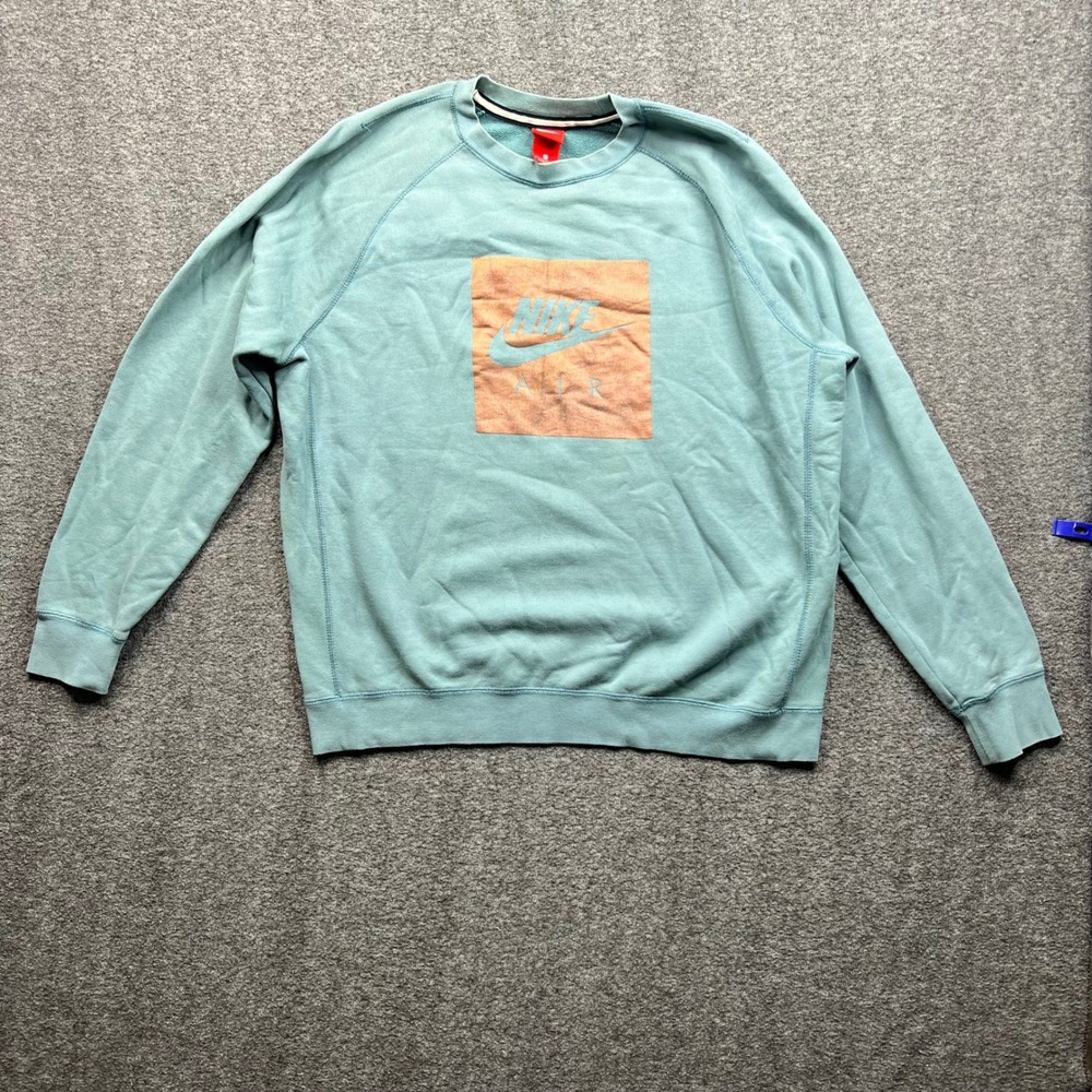 Nike Sweatshirt Mens XL Blue Air Graphic Box Logo Fleece Pullover Raglan